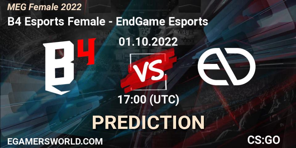 B4 Esports Female - EndGame Esports: прогноз. 01.10.2022 at 17:30, Counter-Strike (CS2), MEG Female 2022