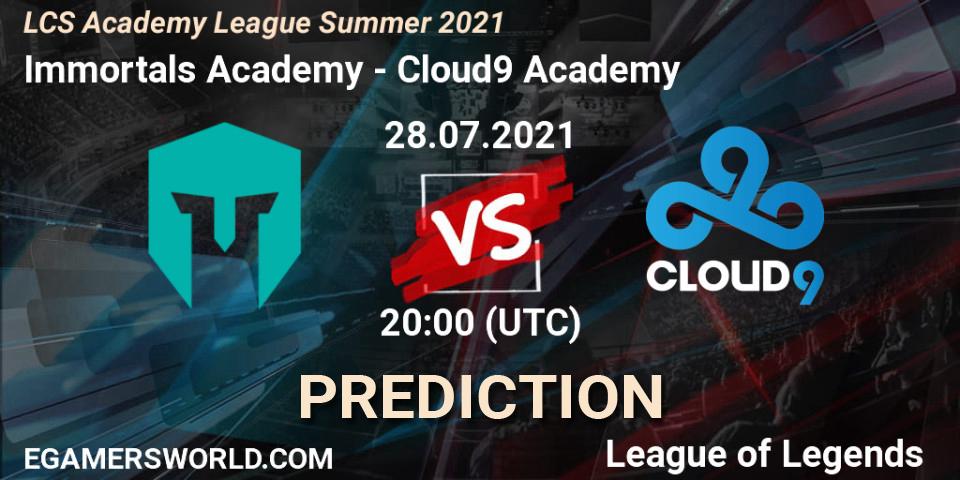 Immortals Academy - Cloud9 Academy: прогноз. 28.07.2021 at 20:00, LoL, LCS Academy League Summer 2021