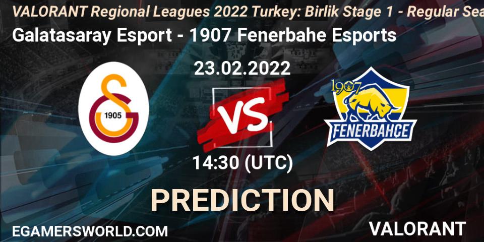 Galatasaray Esport - 1907 Fenerbahçe Esports: прогноз. 23.02.2022 at 14:45, VALORANT, VALORANT Regional Leagues 2022 Turkey: Birlik Stage 1 - Regular Season