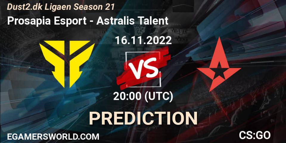Prosapia Esport - Astralis Talent: прогноз. 16.11.22, CS2 (CS:GO), Dust2.dk Ligaen Season 21