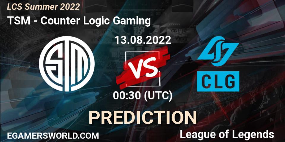 TSM - Counter Logic Gaming: прогноз. 13.08.2022 at 00:30, LoL, LCS Summer 2022