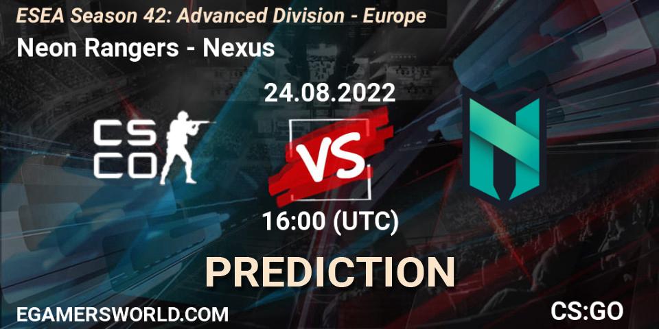 Neon Rangers - Nexus: прогноз. 24.08.2022 at 16:00, Counter-Strike (CS2), ESEA Season 42: Advanced Division - Europe