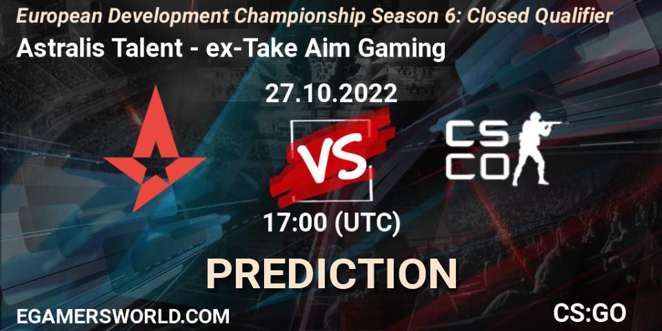 Astralis Talent - ex-Take Aim Gaming: прогноз. 27.10.2022 at 17:00, Counter-Strike (CS2), European Development Championship Season 6: Closed Qualifier