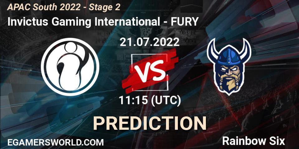 Invictus Gaming International - FURY: прогноз. 21.07.2022 at 11:15, Rainbow Six, APAC South 2022 - Stage 2