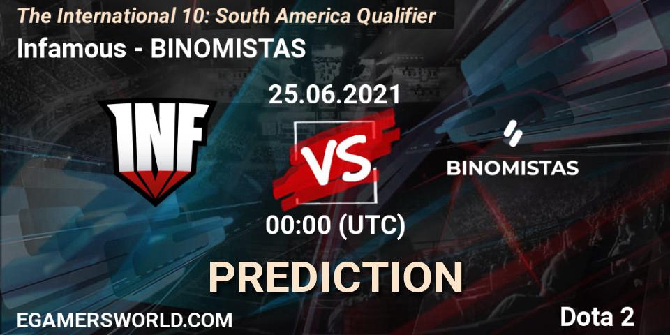 Infamous - BINOMISTAS: прогноз. 24.06.2021 at 22:37, Dota 2, The International 10: South America Qualifier