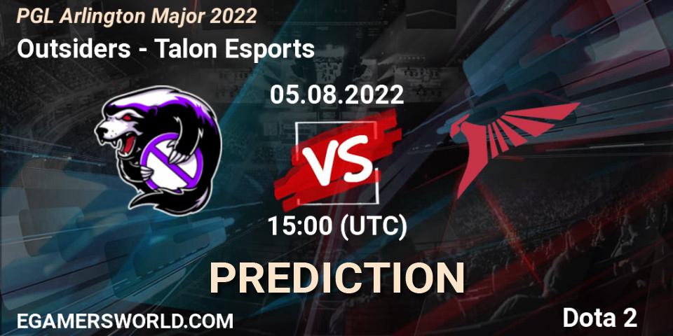 Outsiders - Talon Esports: прогноз. 05.08.2022 at 15:05, Dota 2, PGL Arlington Major 2022 - Group Stage