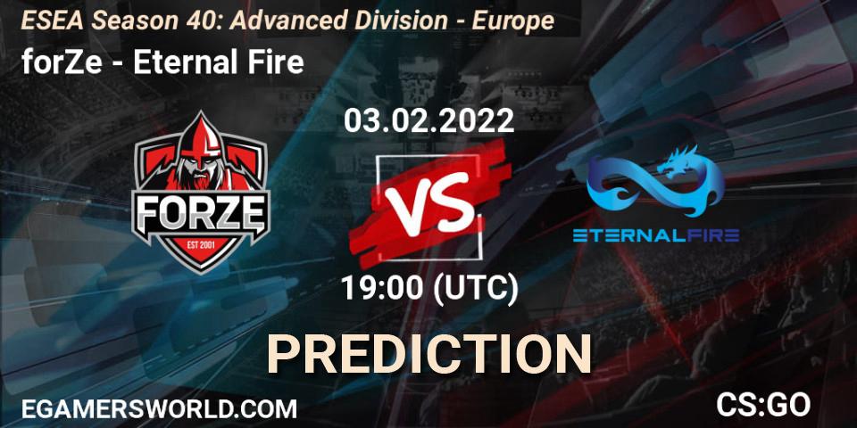 forZe - Eternal Fire: прогноз. 03.02.2022 at 19:00, Counter-Strike (CS2), ESEA Season 40: Advanced Division - Europe