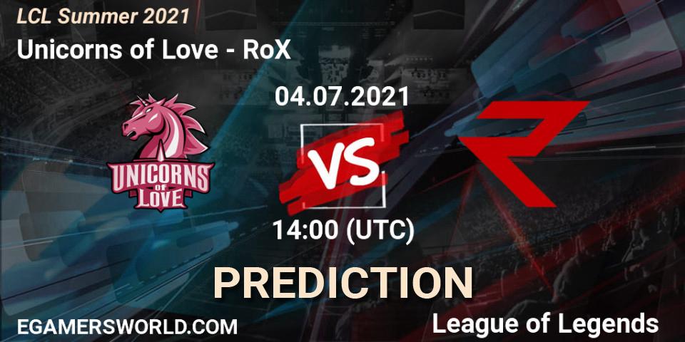 Unicorns of Love - RoX: прогноз. 04.07.2021 at 14:00, LoL, LCL Summer 2021