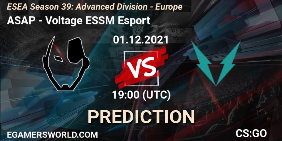 ASAP - Voltage ESSM Esport: прогноз. 01.12.2021 at 19:00, Counter-Strike (CS2), ESEA Season 39: Advanced Division - Europe