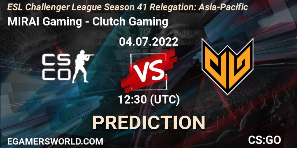 MIRAI Gaming - Clutch Gaming: прогноз. 04.07.2022 at 12:30, Counter-Strike (CS2), ESL Challenger League Season 41 Relegation: Asia-Pacific