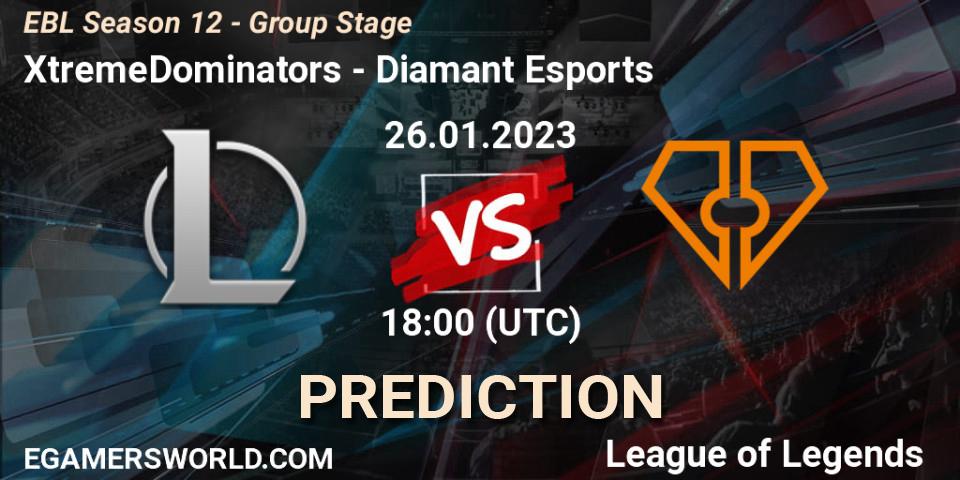 XtremeDominators - Diamant Esports: прогноз. 26.01.2023 at 18:00, LoL, EBL Season 12 - Group Stage