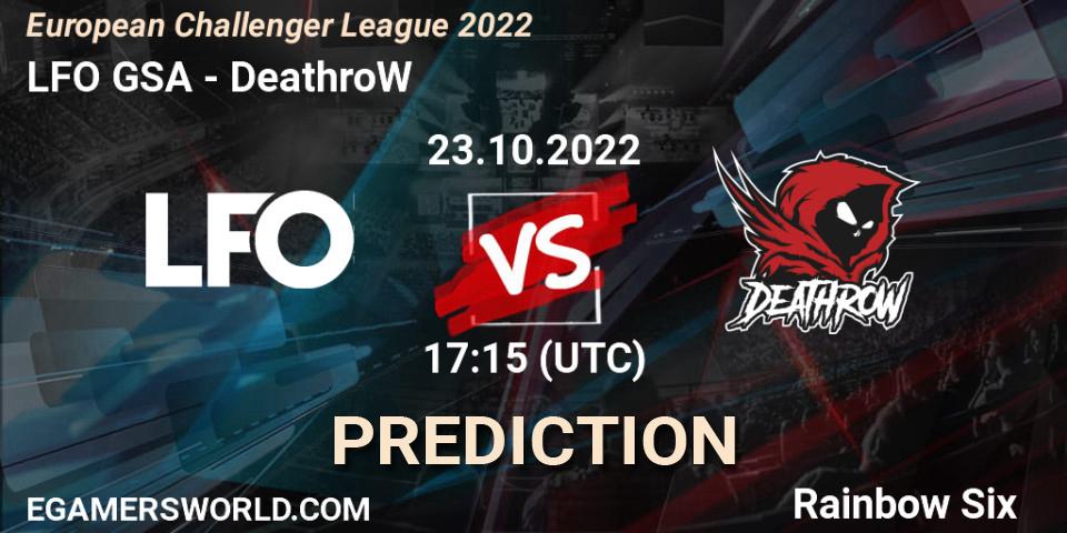 LFO GSA - DeathroW: прогноз. 23.10.2022 at 17:15, Rainbow Six, European Challenger League 2022