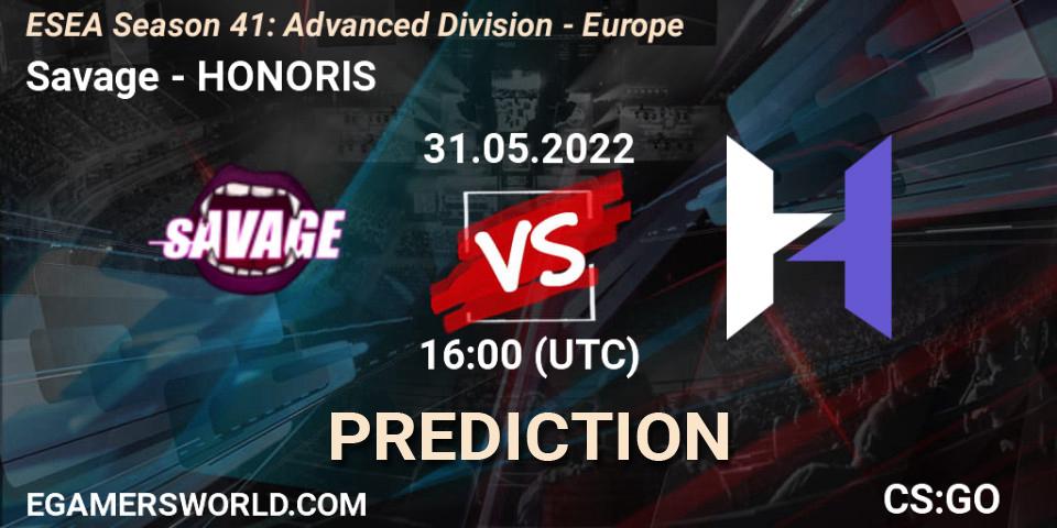 Savage - HONORIS: прогноз. 01.06.2022 at 16:00, Counter-Strike (CS2), ESEA Season 41: Advanced Division - Europe