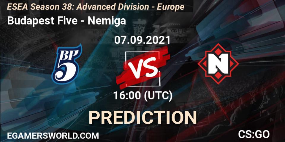 Budapest Five - Nemiga: прогноз. 07.09.2021 at 16:00, Counter-Strike (CS2), ESEA Season 38: Advanced Division - Europe