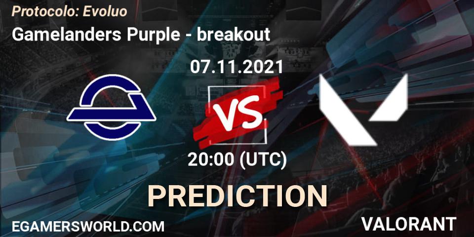 Gamelanders Purple - breakout: прогноз. 07.11.2021 at 20:00, VALORANT, Protocolo: Evolução
