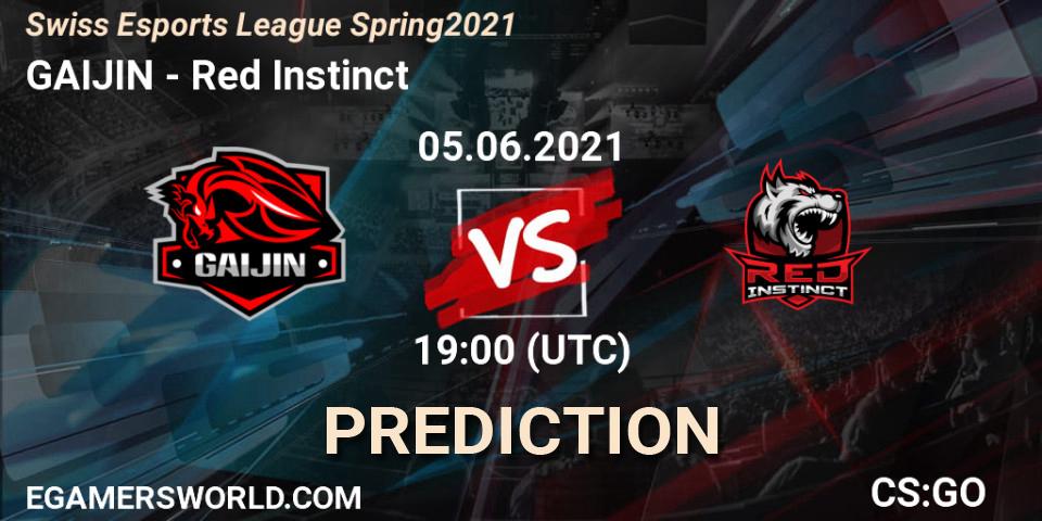 GAIJIN - Red Instinct: прогноз. 05.06.2021 at 18:30, Counter-Strike (CS2), Swiss Esports League Spring 2021