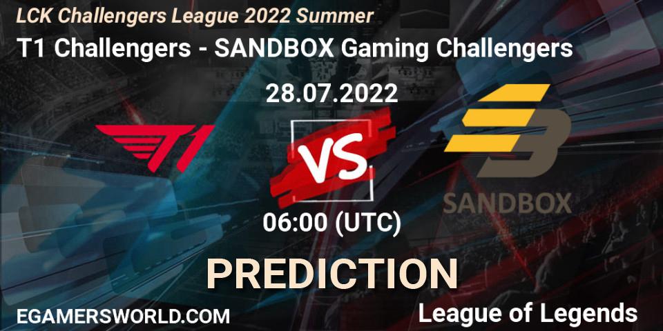 T1 Challengers - SANDBOX Gaming Challengers: прогноз. 28.07.2022 at 06:00, LoL, LCK Challengers League 2022 Summer