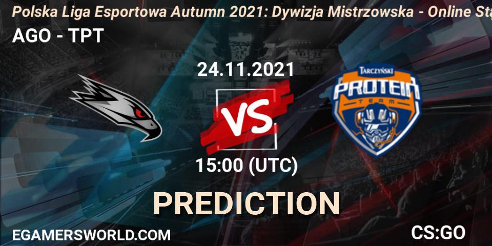 AGO - TPT: прогноз. 24.11.2021 at 15:00, Counter-Strike (CS2), Polska Liga Esportowa Autumn 2021: Dywizja Mistrzowska - Online Stage