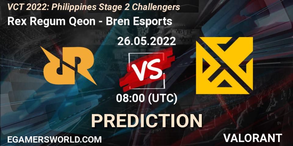Rex Regum Qeon - Bren Esports: прогноз. 26.05.2022 at 07:10, VALORANT, VCT 2022: Philippines Stage 2 Challengers
