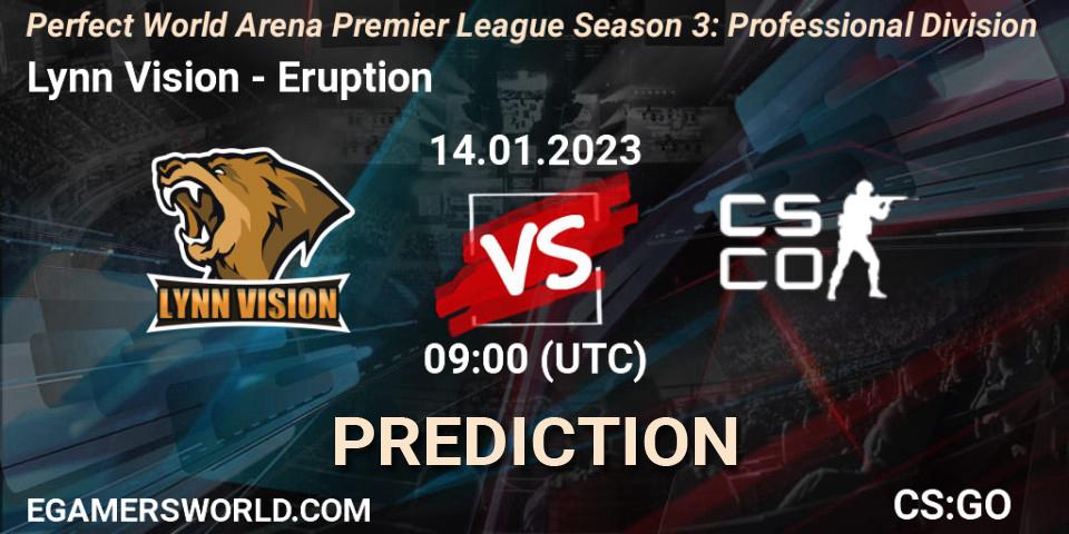 Lynn Vision - Eruption: прогноз. 14.01.2023 at 09:00, Counter-Strike (CS2), Perfect World Arena Premier League Season 3: Professional Division