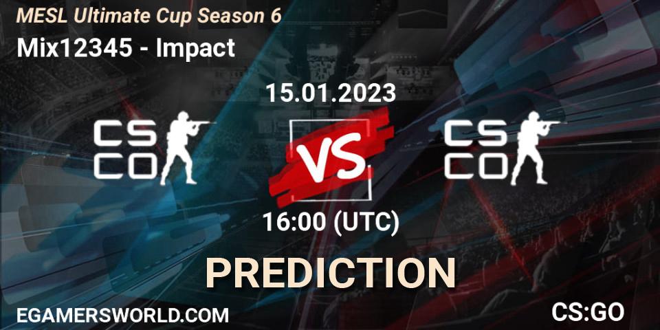 Mix12345 - Impact: прогноз. 15.01.2023 at 16:00, Counter-Strike (CS2), MESL Ultimate Cup Season 6