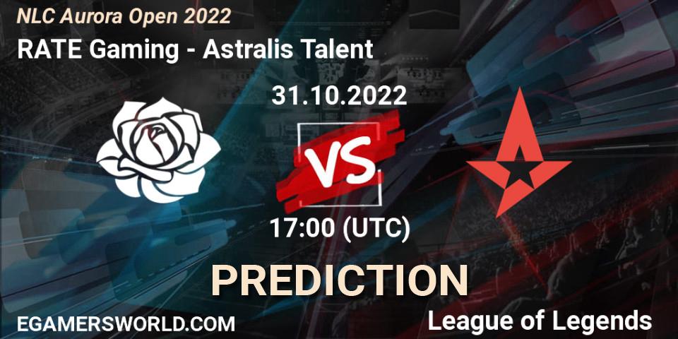 RATE Gaming - Astralis Talent: прогноз. 31.10.2022 at 17:00, LoL, NLC Aurora Open 2022