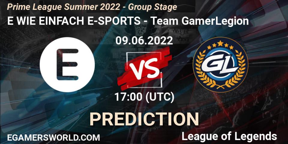 E WIE EINFACH E-SPORTS - Team GamerLegion: прогноз. 09.06.2022 at 19:00, LoL, Prime League Summer 2022 - Group Stage