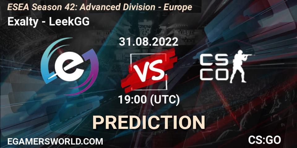 Exalty - LeekGG: прогноз. 13.09.2022 at 19:00, Counter-Strike (CS2), ESEA Season 42: Advanced Division - Europe