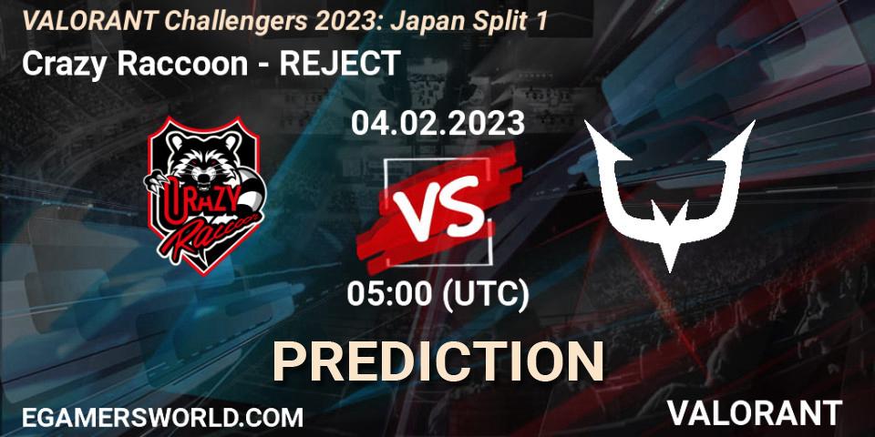 Crazy Raccoon - REJECT: прогноз. 04.02.23, VALORANT, VALORANT Challengers 2023: Japan Split 1