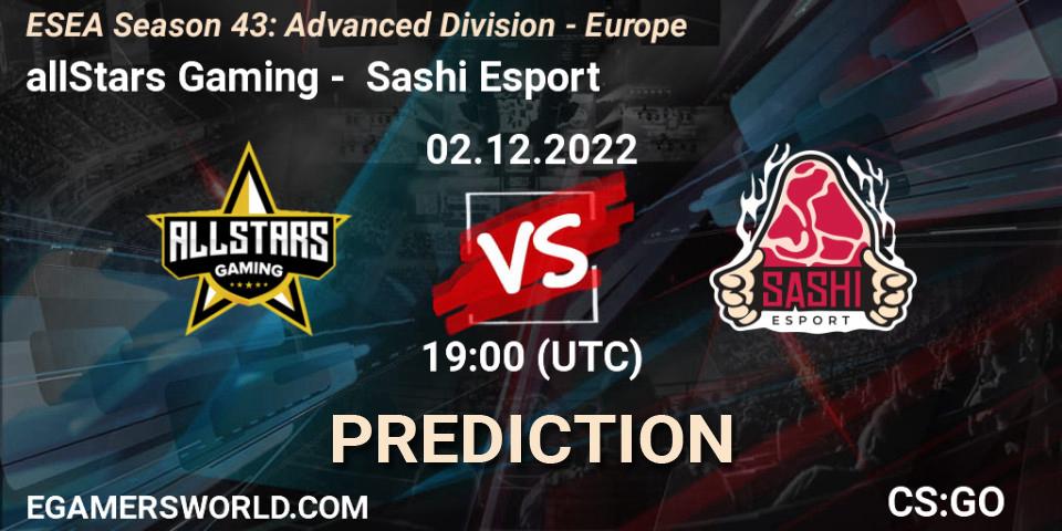 allStars Gaming - Sashi Esport: прогноз. 02.12.22, CS2 (CS:GO), ESEA Season 43: Advanced Division - Europe