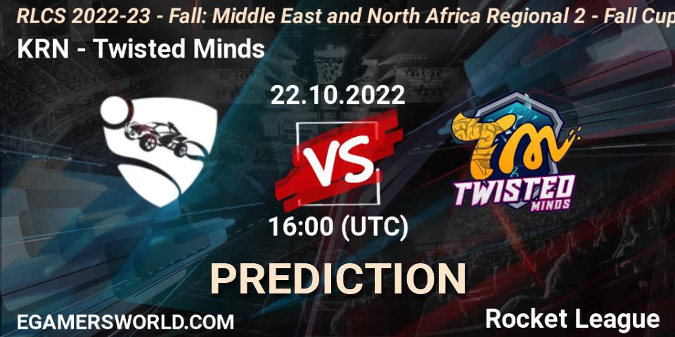 KRN - Twisted Minds: прогноз. 22.10.2022 at 16:00, Rocket League, RLCS 2022-23 - Fall: Middle East and North Africa Regional 2 - Fall Cup