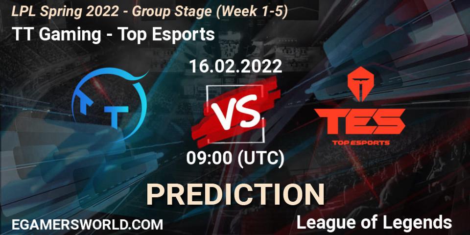 TT Gaming - Top Esports: прогноз. 16.02.2022 at 09:00, LoL, LPL Spring 2022 - Group Stage (Week 1-5)