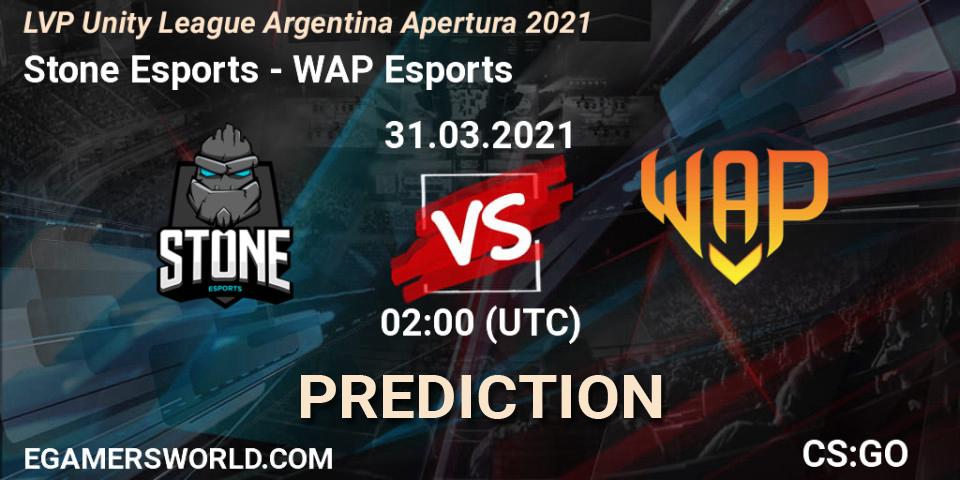 Stone Esports - WAP Esports: прогноз. 31.03.2021 at 02:00, Counter-Strike (CS2), LVP Unity League Argentina Apertura 2021