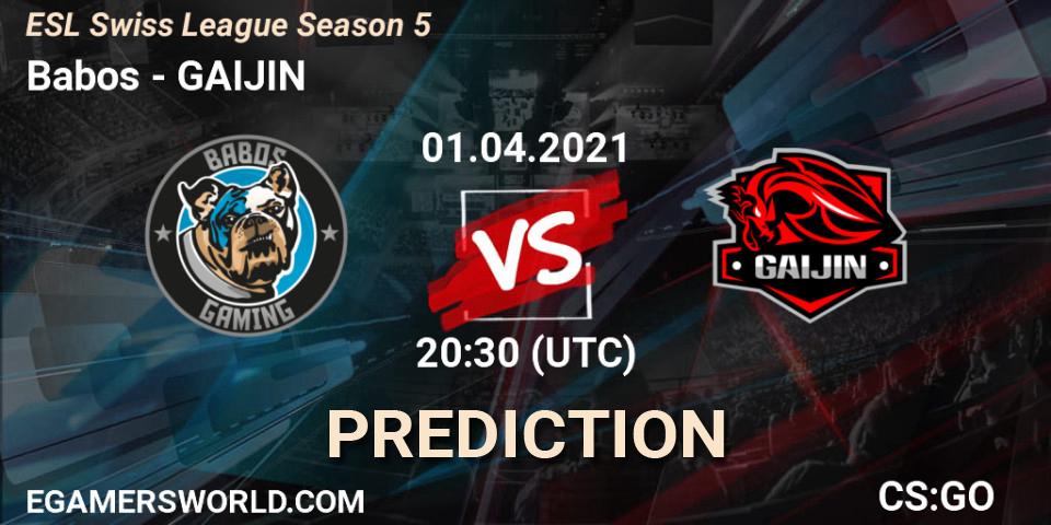 Babos - GAIJIN: прогноз. 01.04.2021 at 20:30, Counter-Strike (CS2), ESL Swiss League Season 5