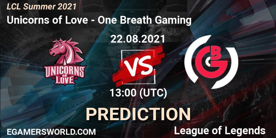 Unicorns of Love - One Breath Gaming: прогноз. 22.08.2021 at 13:00, LoL, LCL Summer 2021