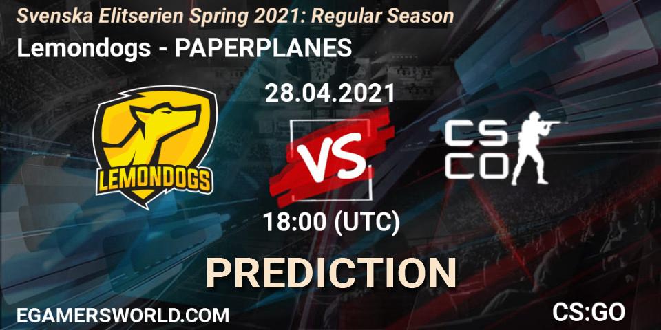 Lemondogs - PAPERPLANES: прогноз. 28.04.2021 at 18:00, Counter-Strike (CS2), Svenska Elitserien Spring 2021: Regular Season