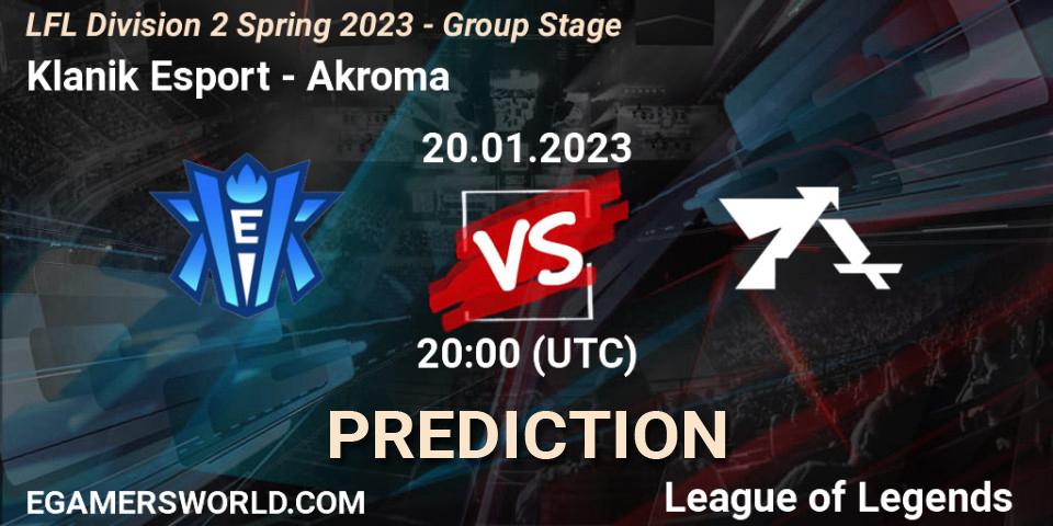 Klanik Esport - Akroma: прогноз. 20.01.2023 at 20:15, LoL, LFL Division 2 Spring 2023 - Group Stage