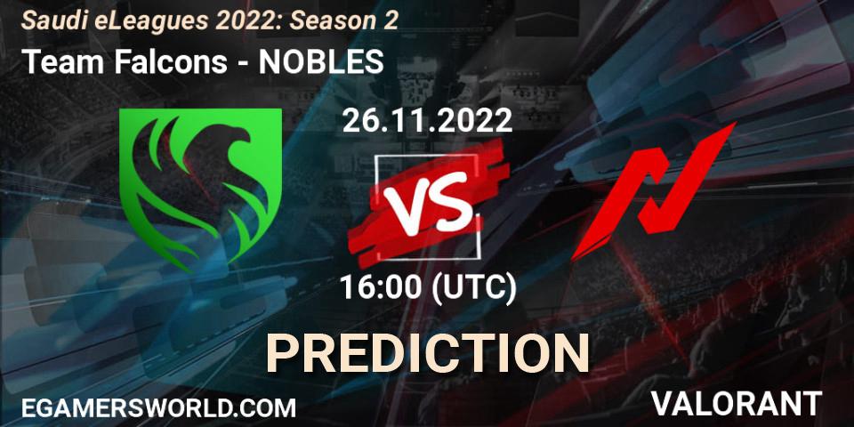 Team Falcons - NOBLES: прогноз. 26.11.22, VALORANT, Saudi eLeagues 2022: Season 2
