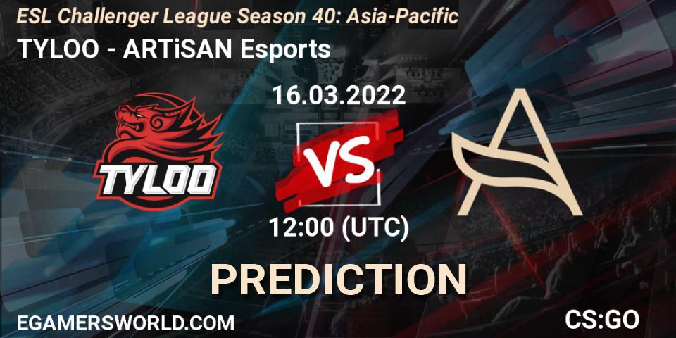 TYLOO - ARTiSAN Esports: прогноз. 16.03.2022 at 12:00, Counter-Strike (CS2), ESL Challenger League Season 40: Asia-Pacific