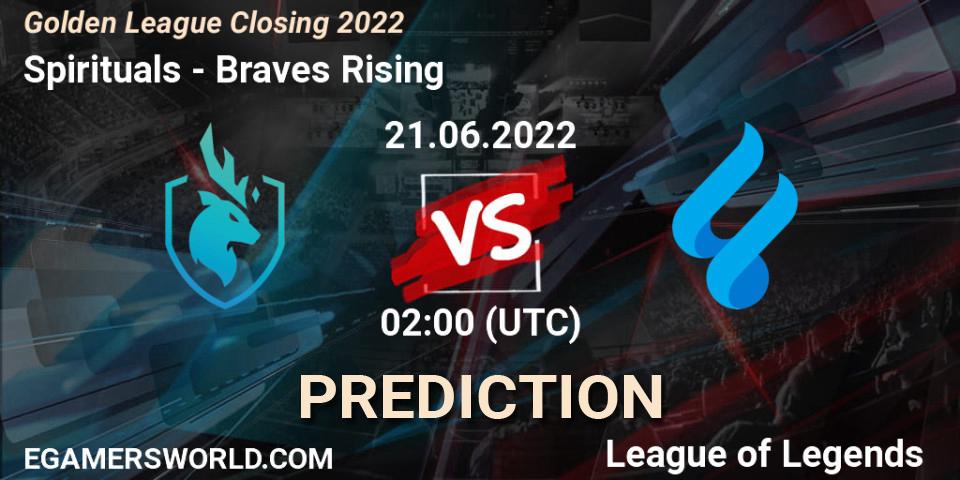 Spirituals - Braves Rising: прогноз. 21.06.2022 at 02:00, LoL, Golden League Closing 2022