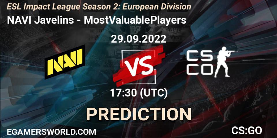 NAVI Javelins - MostValuablePlayers: прогноз. 29.09.22, CS2 (CS:GO), ESL Impact League Season 2: European Division