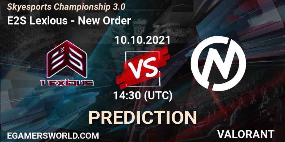 E2S Lexious - New Order: прогноз. 10.10.2021 at 14:30, VALORANT, Skyesports Championship 3.0