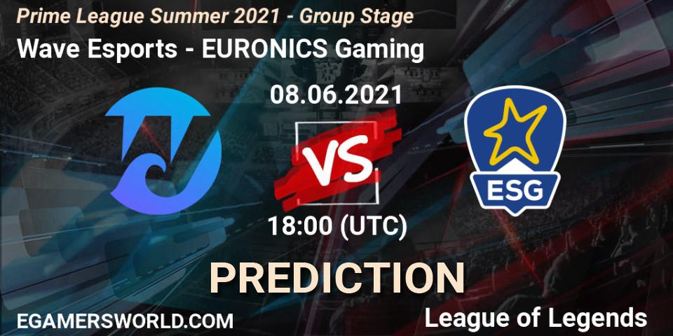 Wave Esports - EURONICS Gaming: прогноз. 08.06.2021 at 20:00, LoL, Prime League Summer 2021 - Group Stage