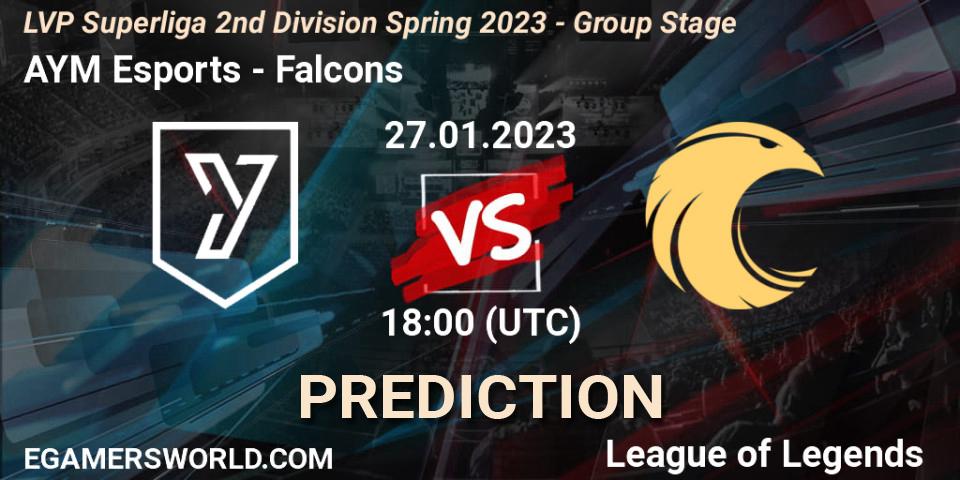 AYM Esports - Falcons: прогноз. 27.01.2023 at 18:00, LoL, LVP Superliga 2nd Division Spring 2023 - Group Stage