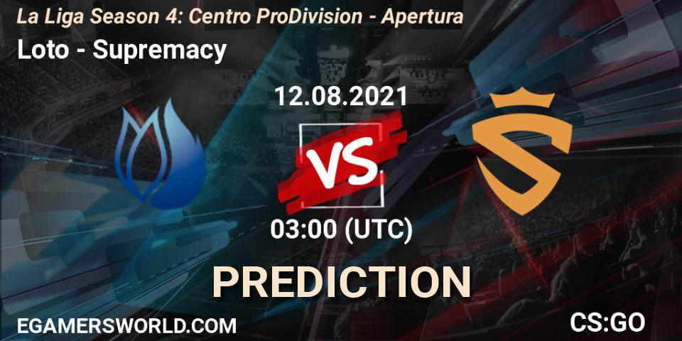 Loto - Supremacy: прогноз. 12.08.2021 at 03:00, Counter-Strike (CS2), La Liga Season 4: Centro Pro Division - Apertura
