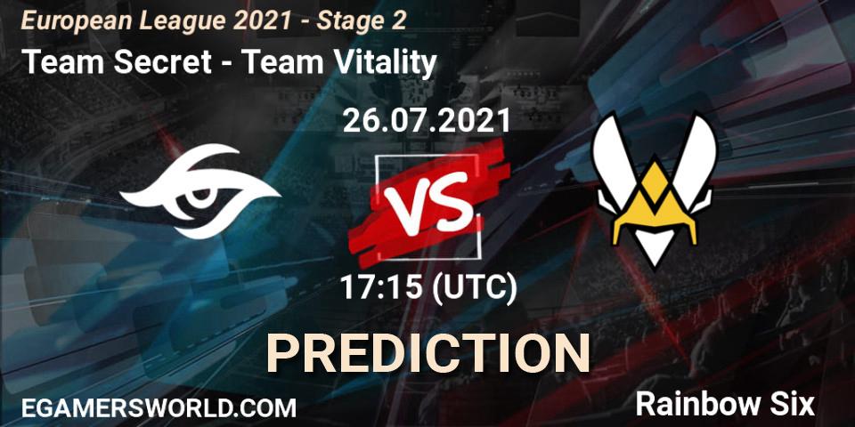Team Secret - Team Vitality: прогноз. 26.07.2021 at 17:15, Rainbow Six, European League 2021 - Stage 2