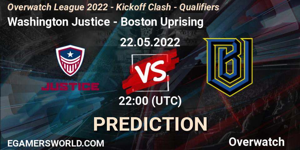 Washington Justice - Boston Uprising: прогноз. 22.05.2022 at 22:00, Overwatch, Overwatch League 2022 - Kickoff Clash - Qualifiers