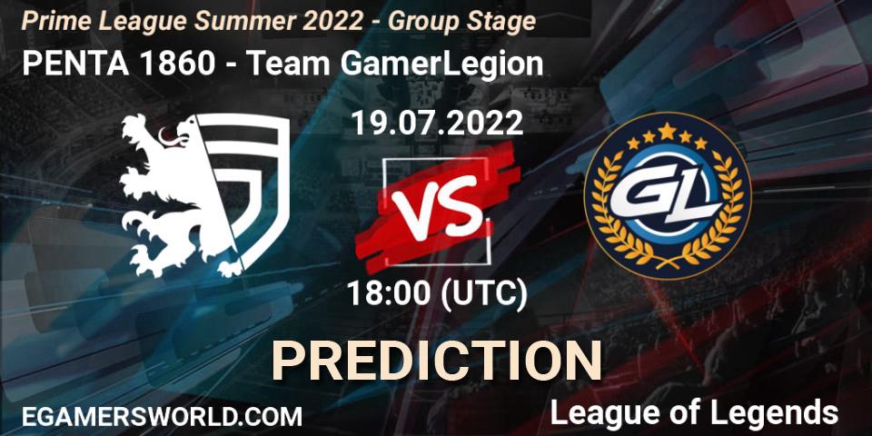 PENTA 1860 - Team GamerLegion: прогноз. 19.07.2022 at 20:00, LoL, Prime League Summer 2022 - Group Stage
