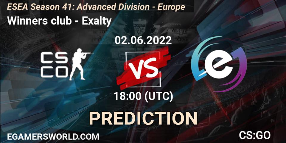 Winners club - Exalty: прогноз. 02.06.2022 at 18:00, Counter-Strike (CS2), ESEA Season 41: Advanced Division - Europe