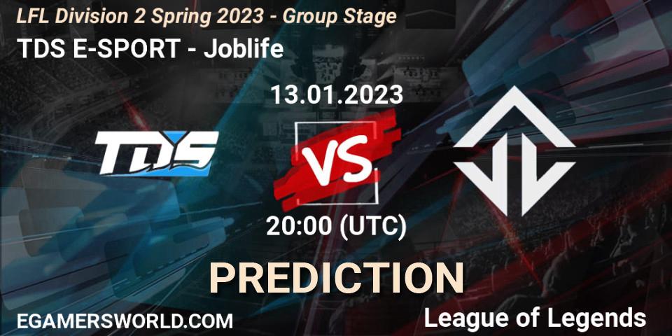 TDS E-SPORT - Joblife: прогноз. 13.01.2023 at 20:00, LoL, LFL Division 2 Spring 2023 - Group Stage